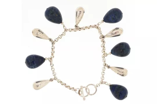 Sterling Silver & Lapis Lazuli Drop Bracelet with Engraved Silver Elements
