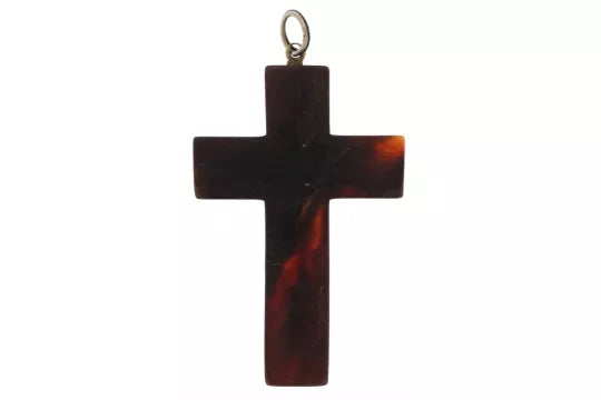 Victorian Tortoiseshell & Gold Piqué-Work Cross Pndant