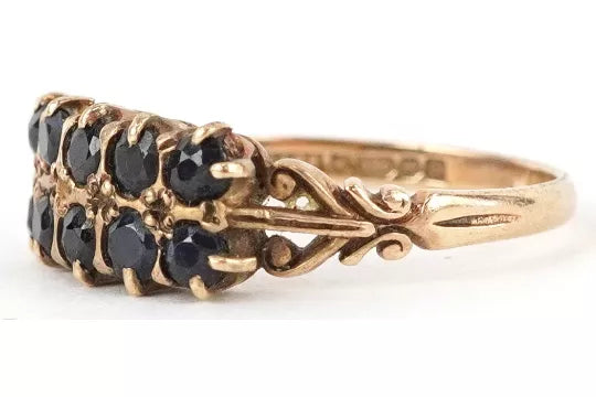 9ct Gold Blue Spinel Ornate Ring