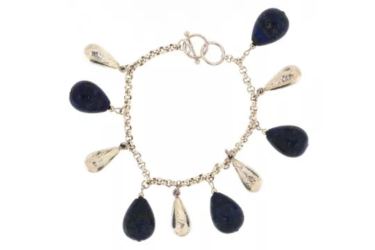 Sterling Silver & Lapis Lazuli Drop Bracelet with Engraved Silver Elements