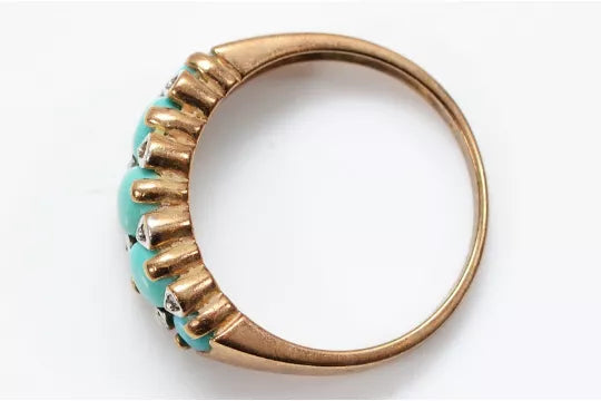 9ct Gold Turquoise & Diamond Dress Ring (N)