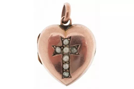 Late Victorian / early Edwardian Antique Gold Plated Seed Pearl Heart Locket