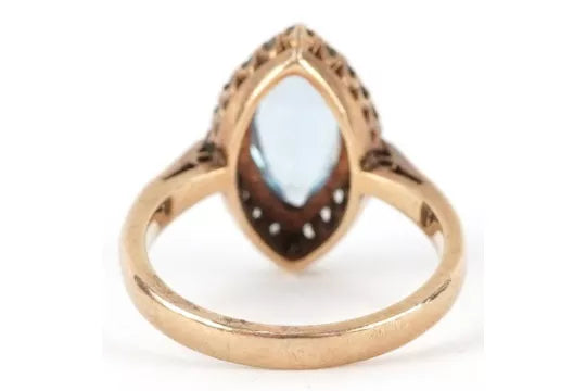 9ct Gold Marquise Ring, London 1977 (Blue & White Stones)