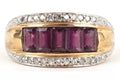 9ct Gold Purple Garnet & Diamond 3 Row Ring