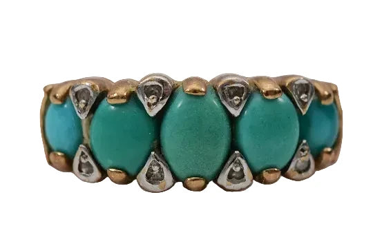 9ct Gold Turquoise & Diamond Dress Ring (N)