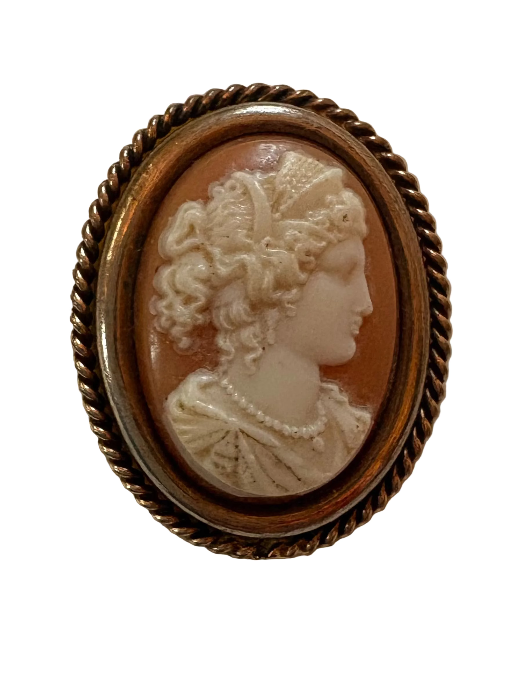 Vintage Shell Cameo Brooch in Cream Resin Mount / Classical Profile