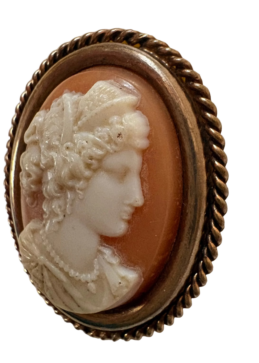 Vintage Shell Cameo Brooch in Cream Resin Mount / Classical Profile