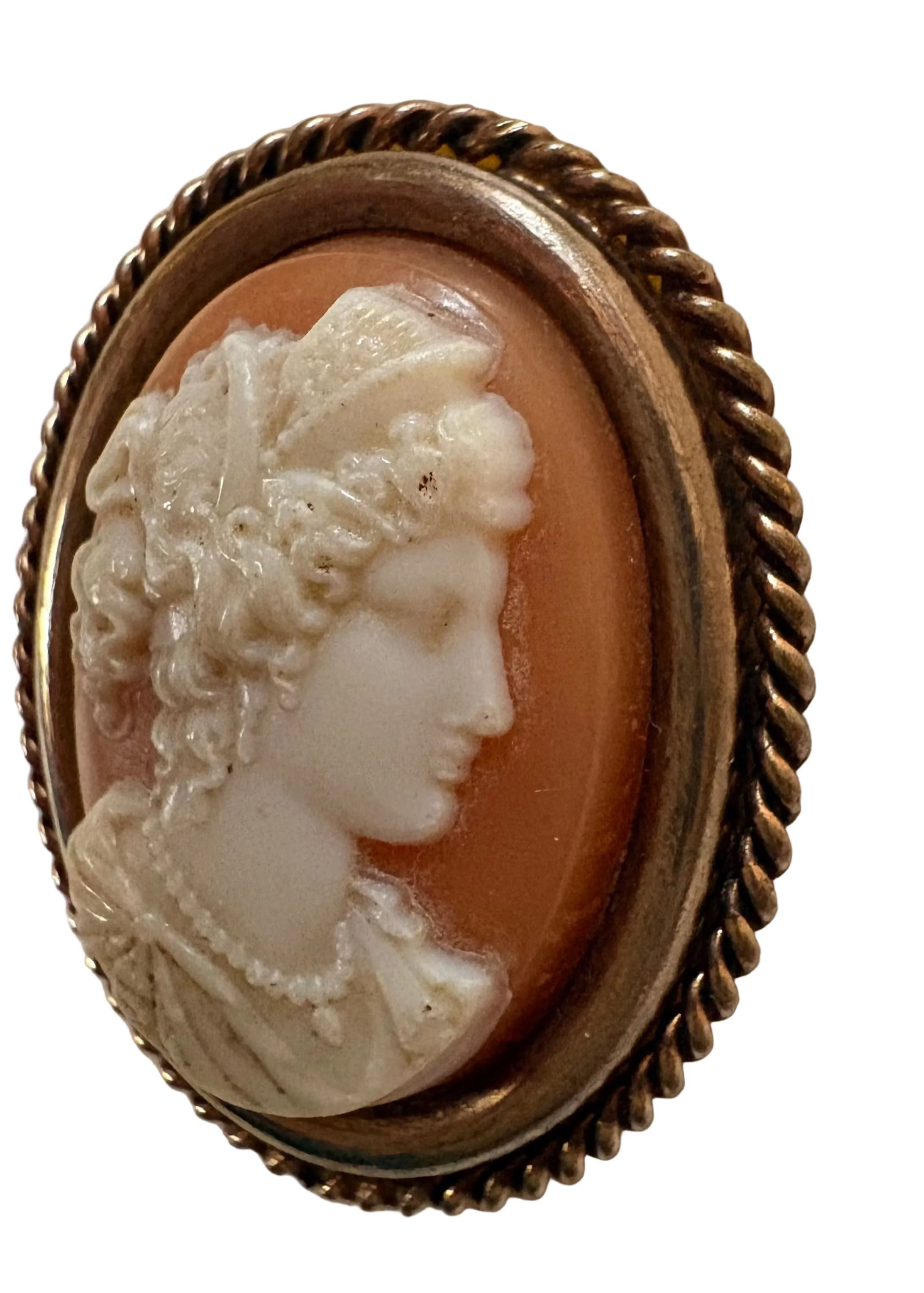 Vintage Shell Cameo Brooch in Cream Resin Mount / Classical Profile