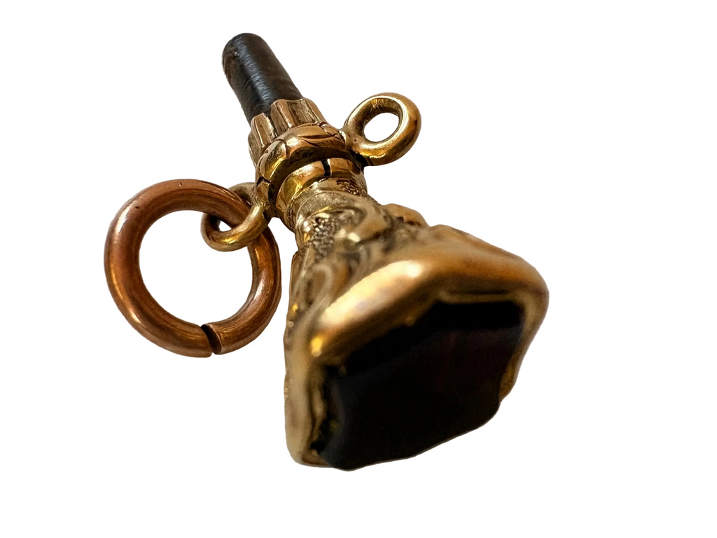 Antique Gold Tone Watch Winding Key with Stone Seal
