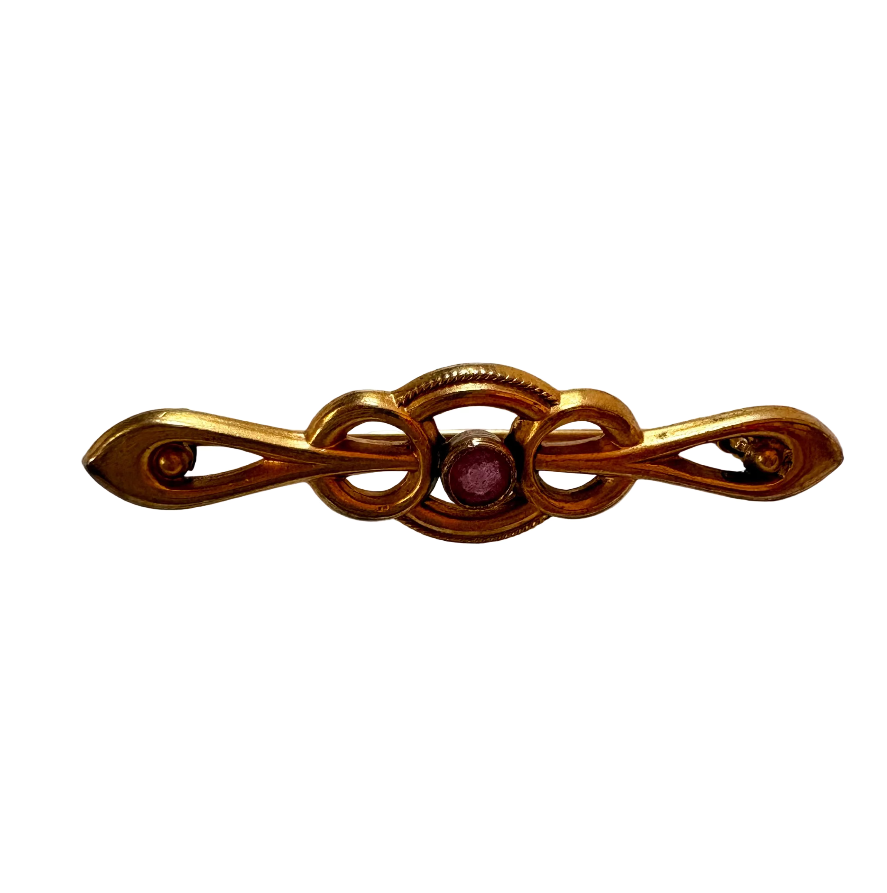 Edwardian Gold Tone Bar Brooch with Red Stone – c.1900–1920