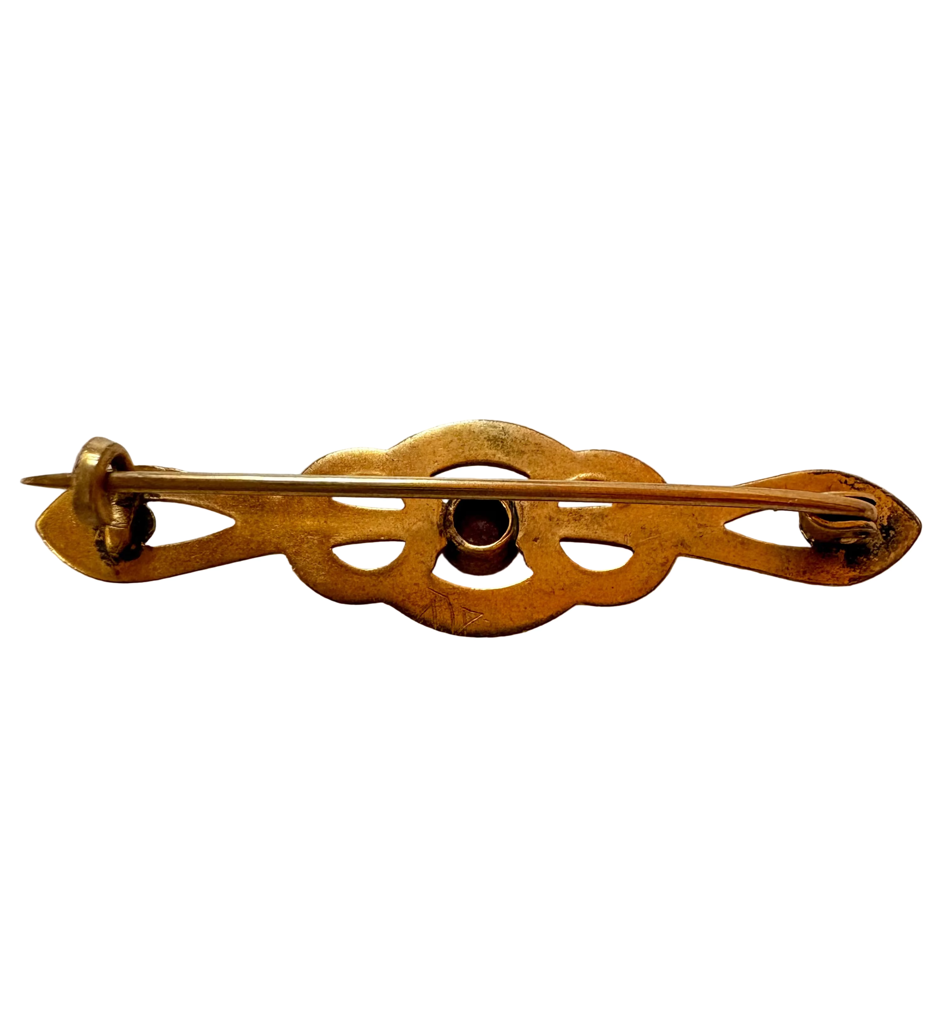 Edwardian Gold Tone Bar Brooch with Red Stone – c.1900–1920