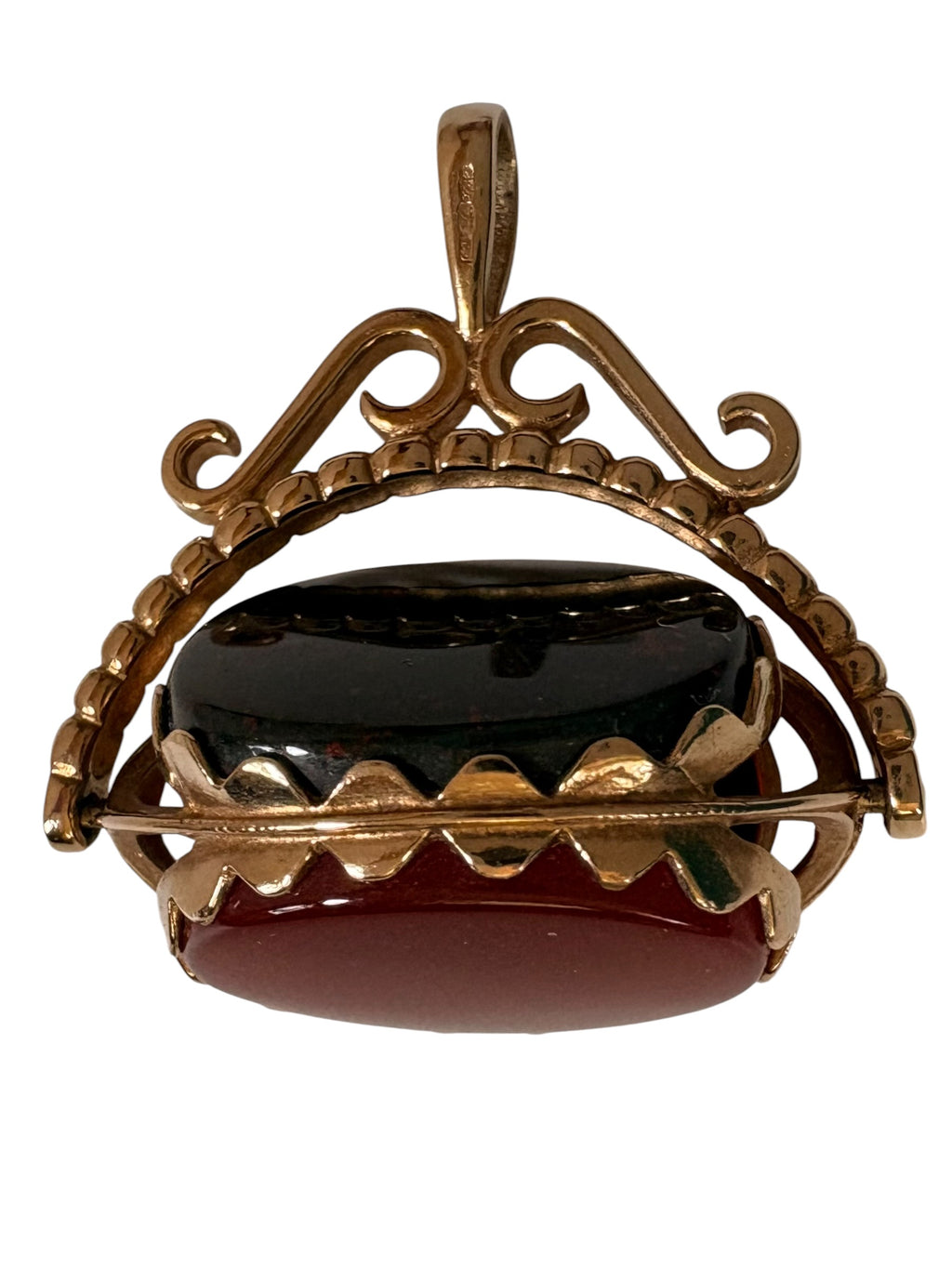 Late Victorian / Edwardian 9ct Gold Swivel Fob with Carnelian, Bloodstone & Onyx, c.1880–1910