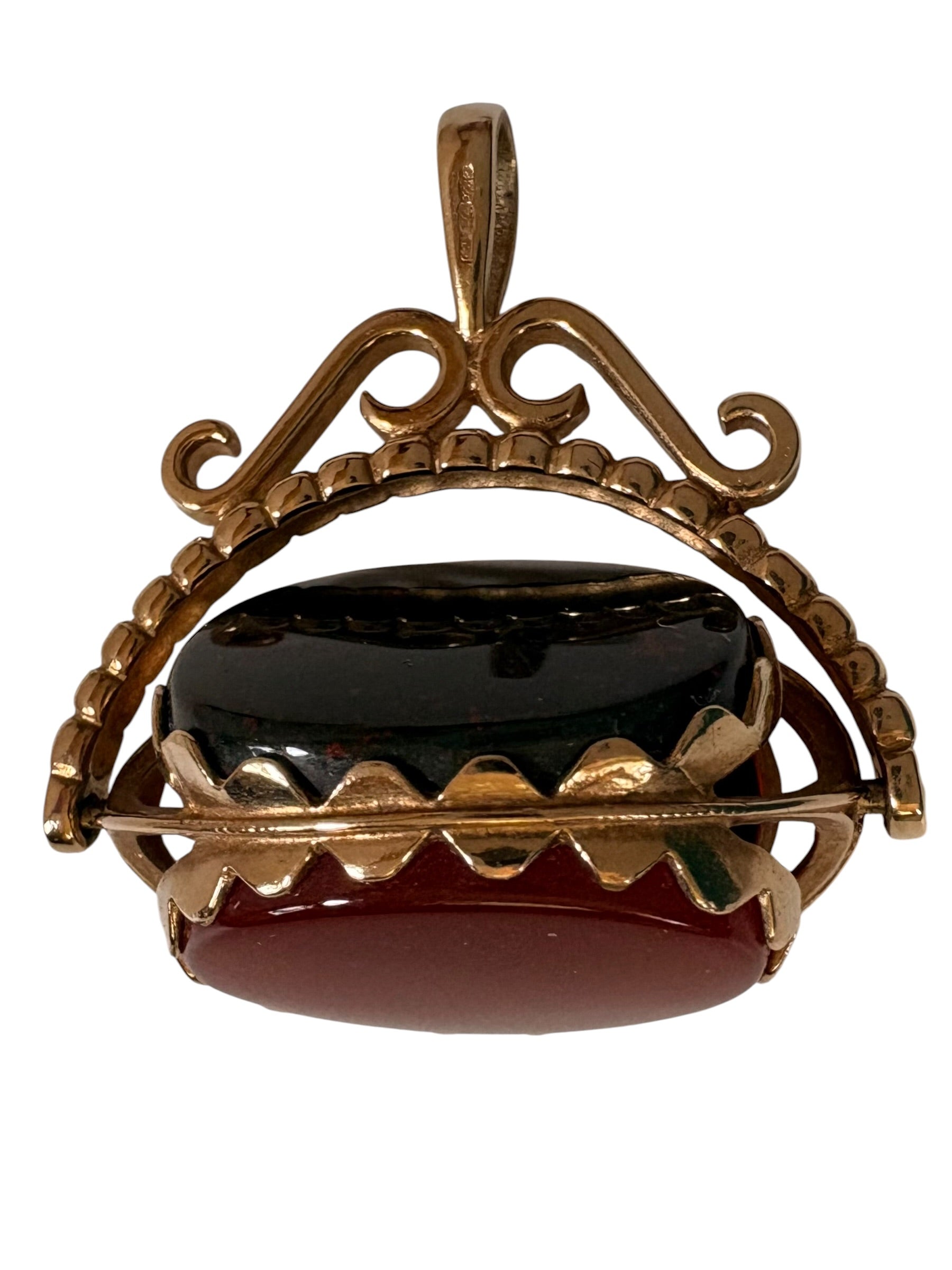 Late Victorian / Edwardian 9ct Gold Swivel Fob with Carnelian, Bloodstone & Onyx, c.1880–1910