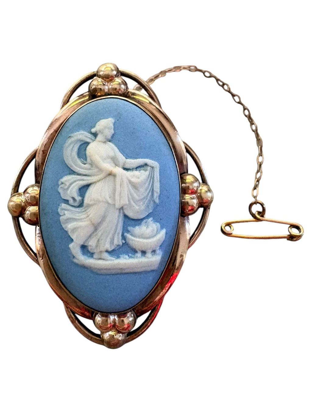 Wedgwood Jasperware Cameo Brooch, Blue & White Classical Figure