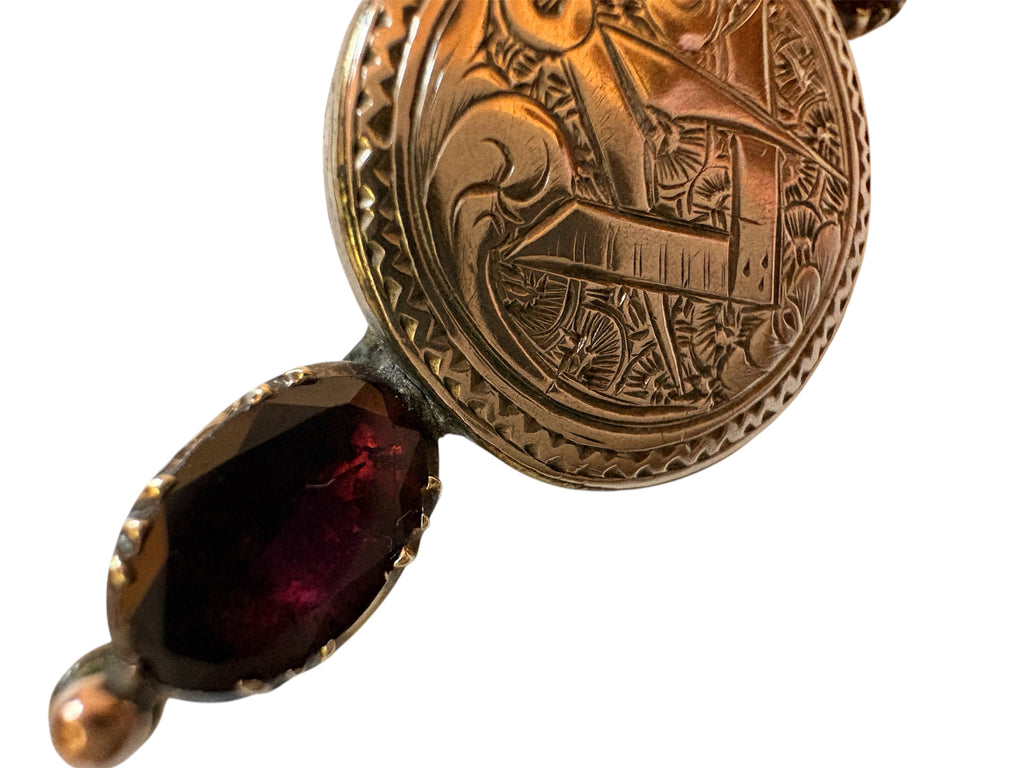 Victorian Masonic Gold Front Bar Brooch with Garnets