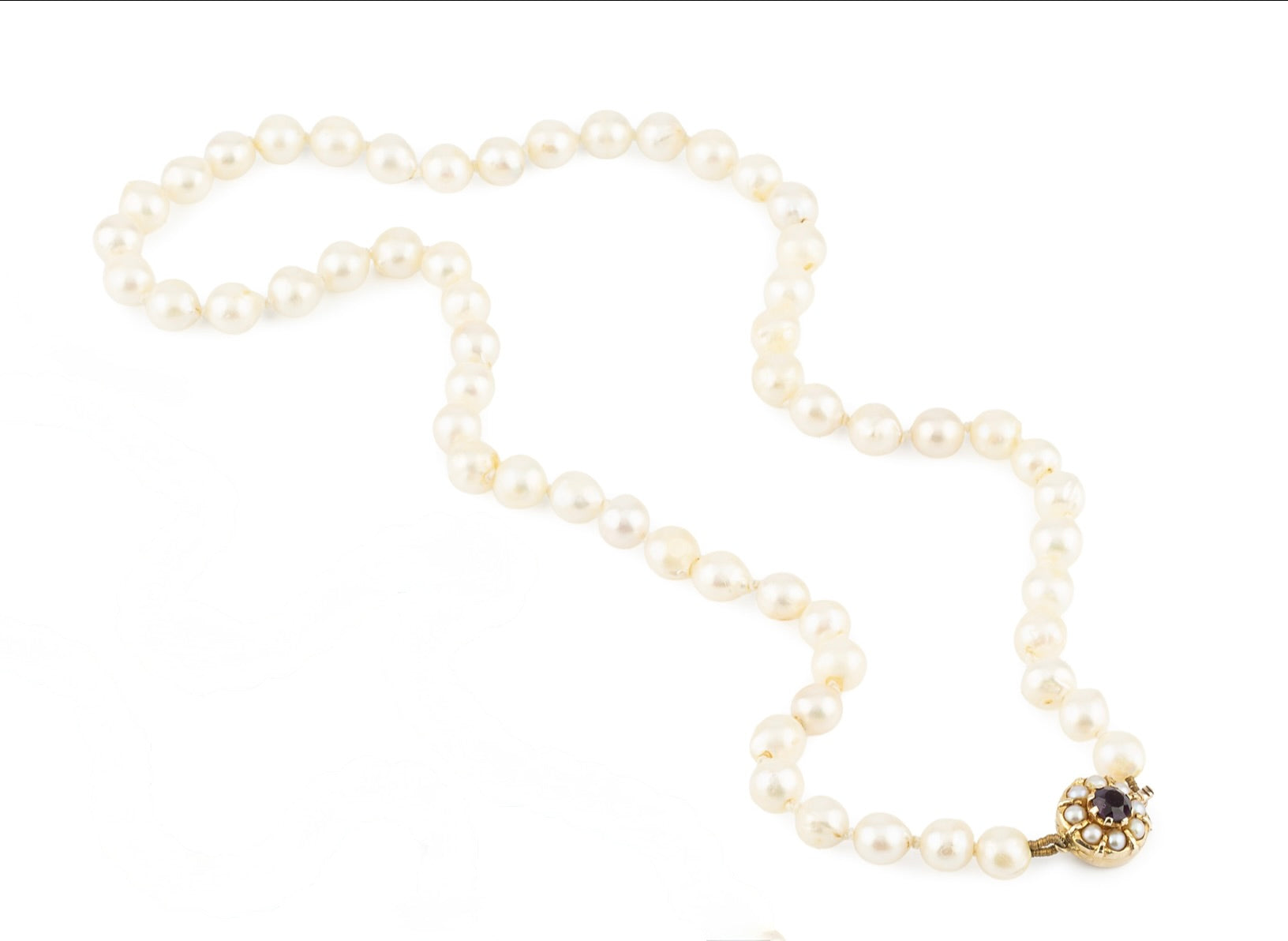 Cultured Pearl Necklace with Amethyst Cluster Clasp, 9ct Gold, c.1950