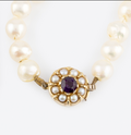 Cultured Pearl Necklace with Amethyst Cluster Clasp, 9ct Gold, c.1950