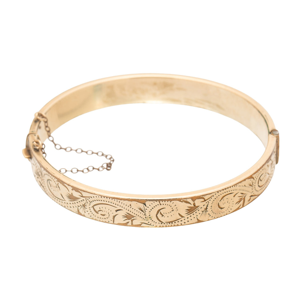 Victorian 9ct Gold Engraved Bangle