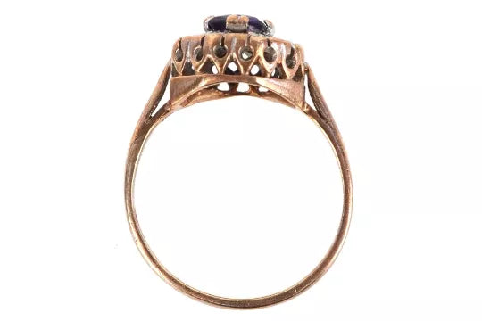 9ct Gold Amethyst & Clear Stone Cluster Ring