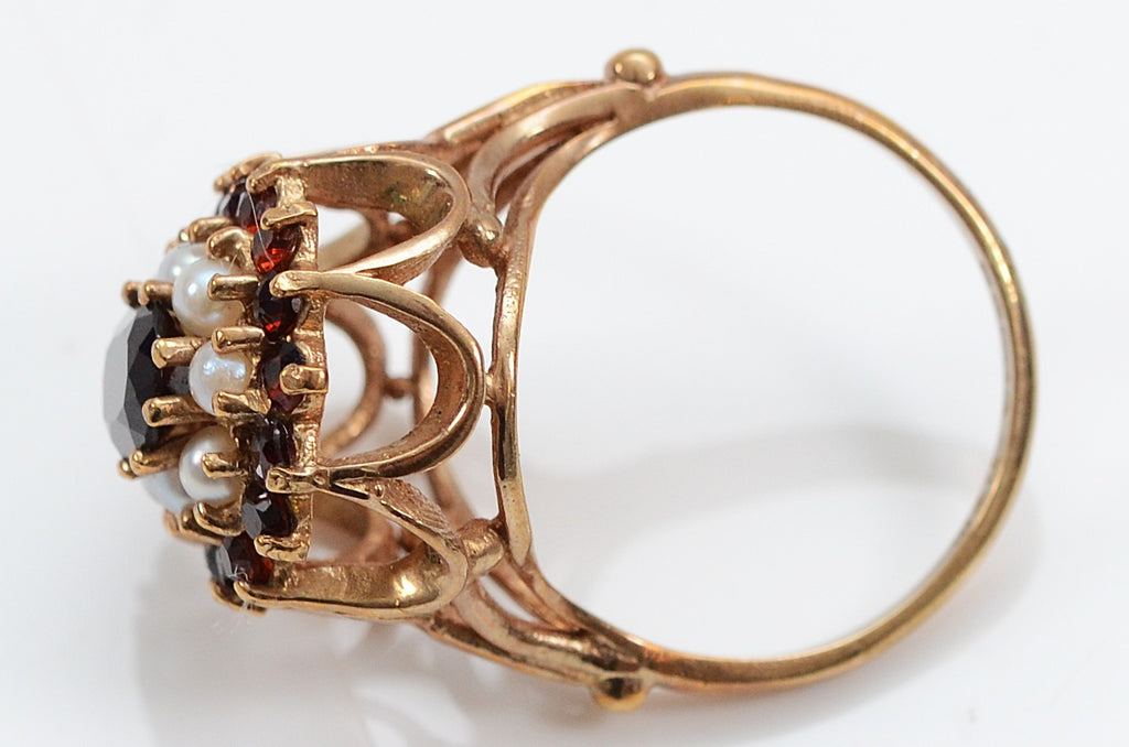 Victorian Garnet & Seed Pearl Cluster Ring, 9ct Gold, Birmingham 1887