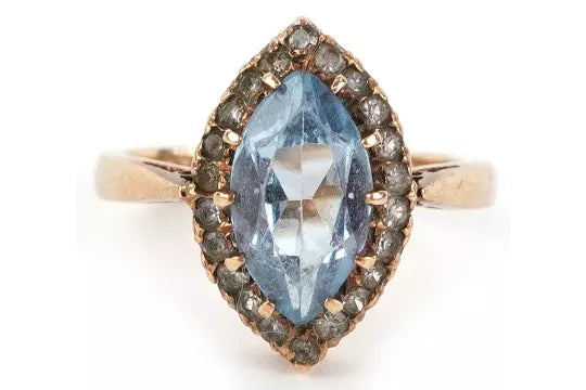 9ct Gold Marquise Ring, London 1977 (Blue & White Stones)