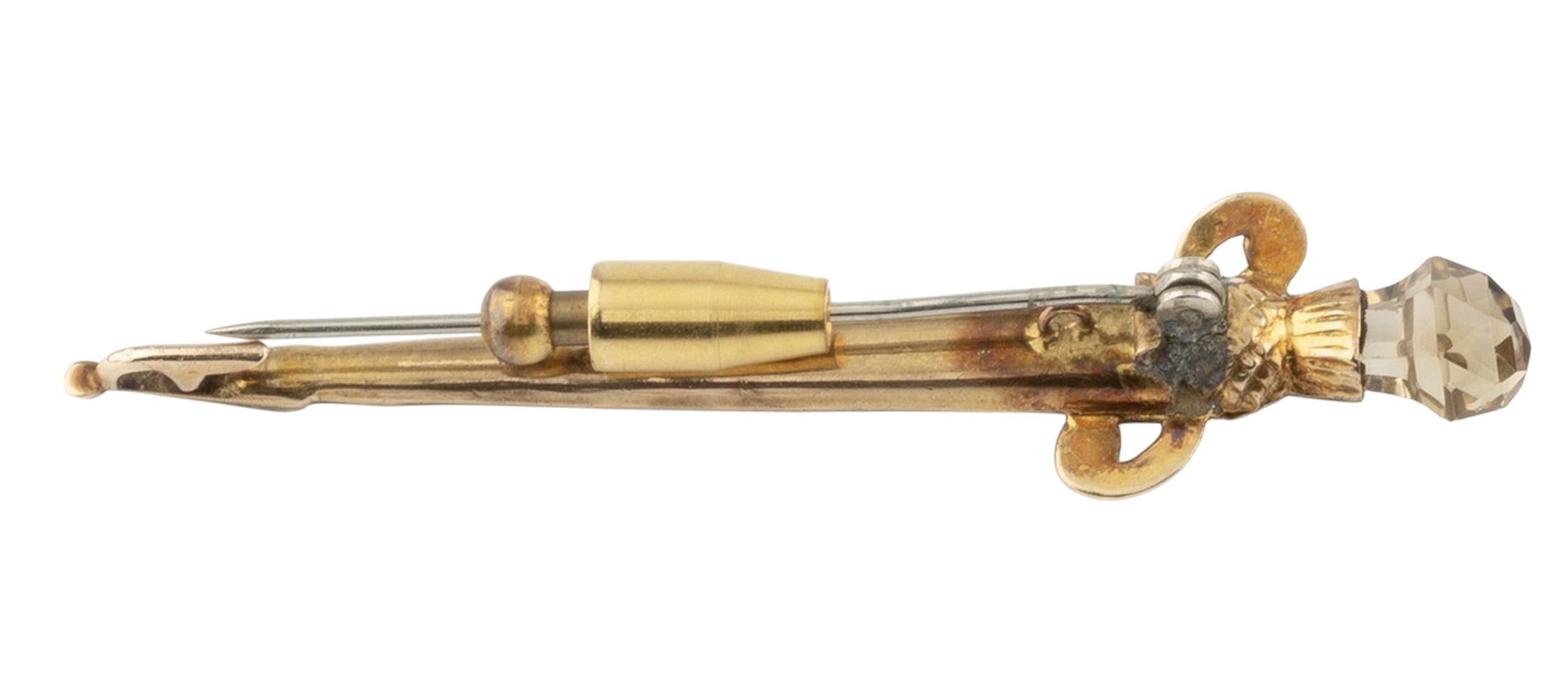 9ct Gold Scottish Hardstone Dirk Brooch with Citrine, Birmingham 1900